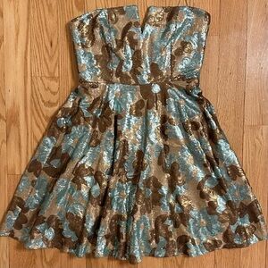 Rubber Ducky Productions Sequin Flower Strapless Fit & Flare Babydoll Dress M